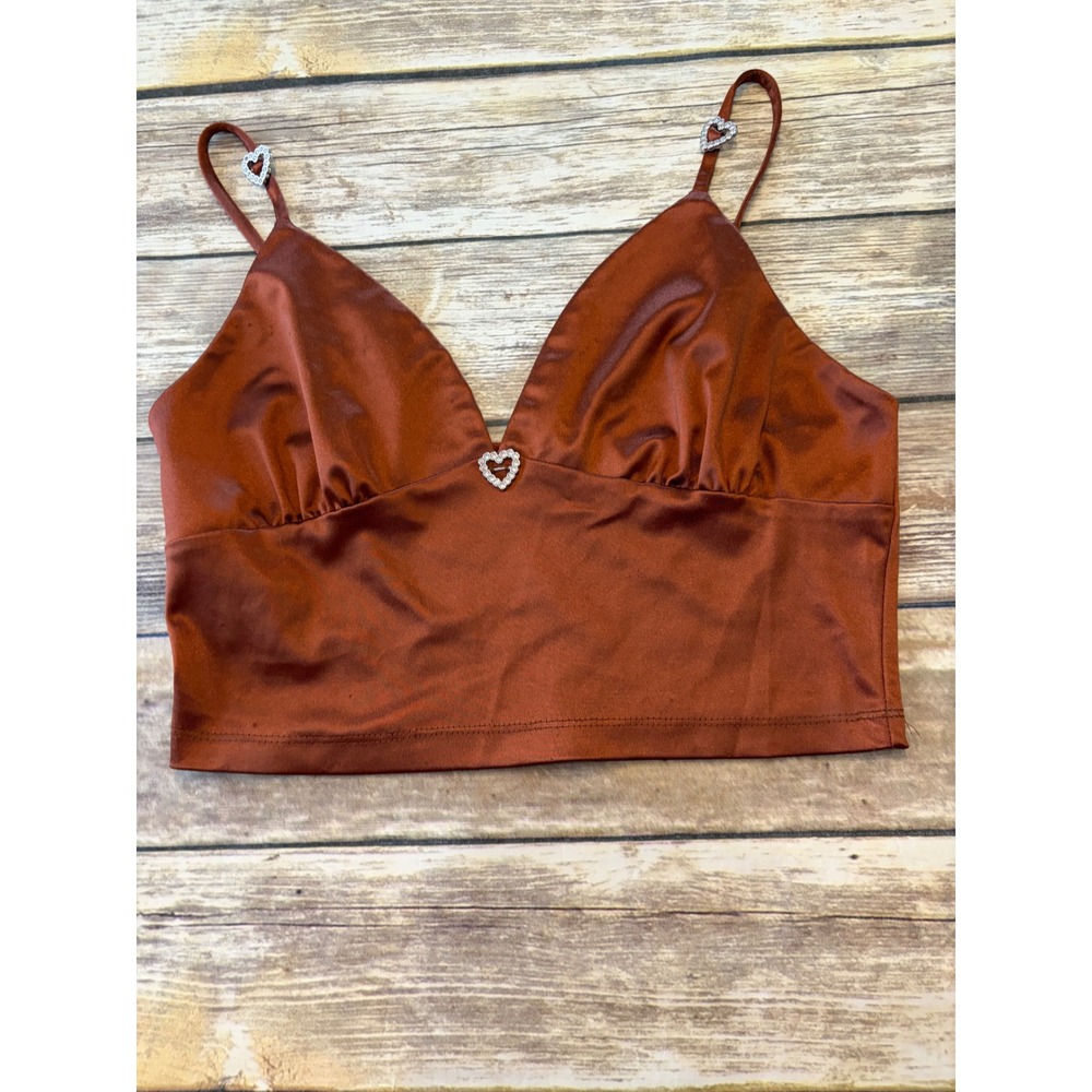 Vintage‎ Y2K Chocolate Brown Babydoll Large Silky Going Out Top Festival hearts